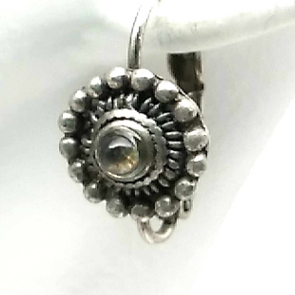 Vintage Leverback Earrings Retro flower wheel design Aged Silver-tone Finish